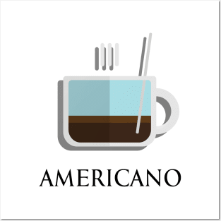 Hot americano coffee front view in flat design style Posters and Art